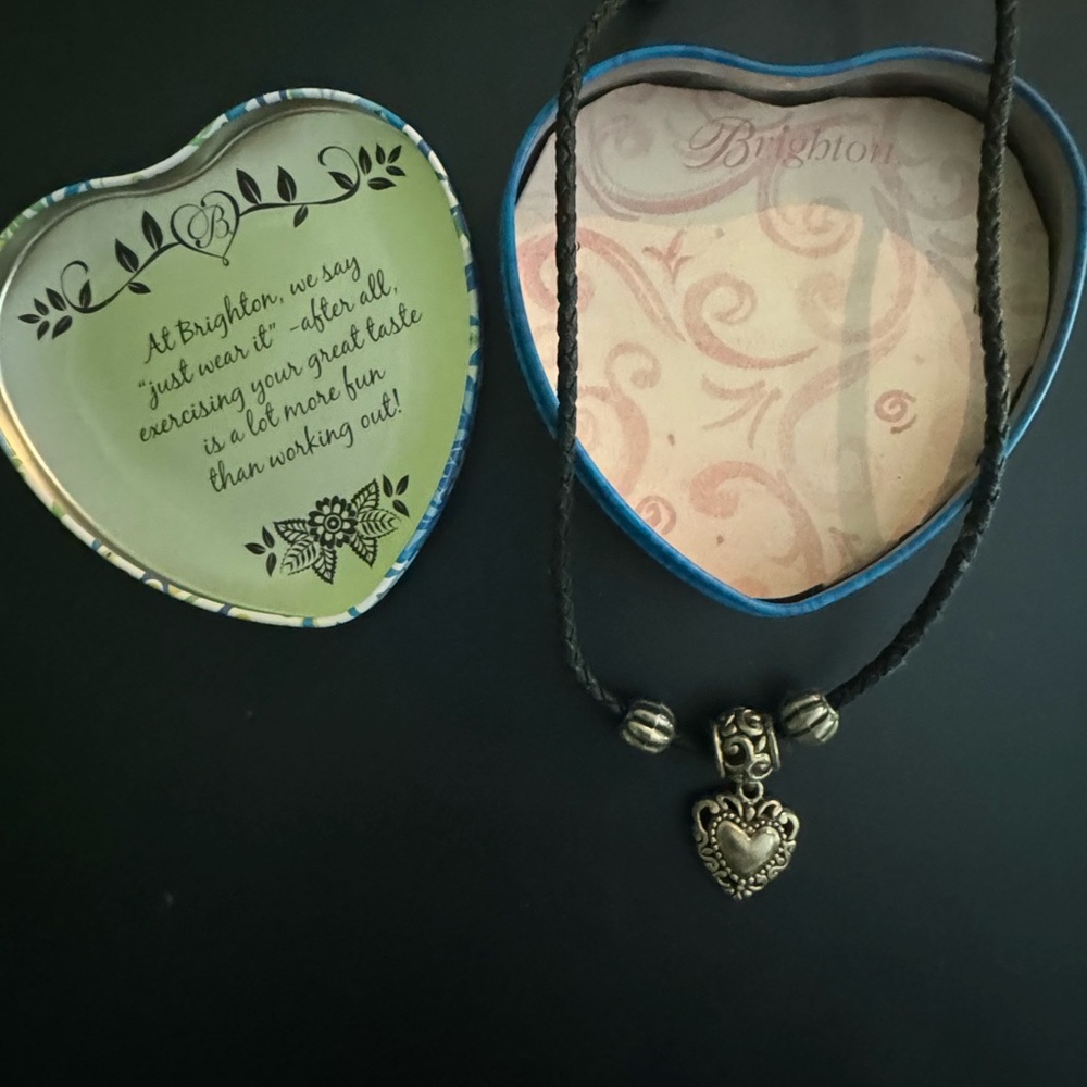 Brighton silver heart cord necklace with original tin